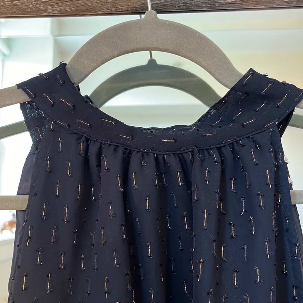 J. Crew Factory Navy Blouse with Gold Thread